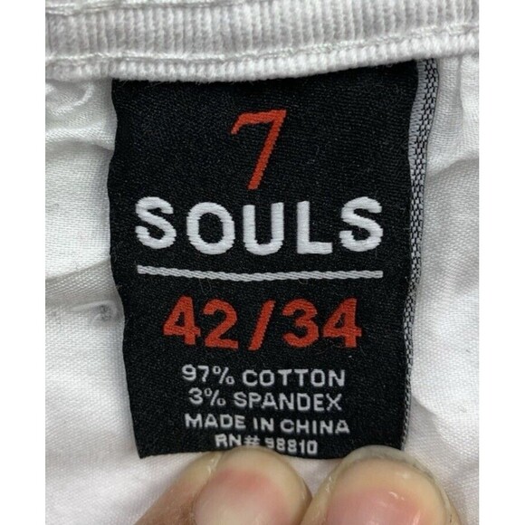 7 Souls +Denim Moto Jeans Mens 42X34 White Factory Destroyed Bikers Summer - Picture 16 of 16